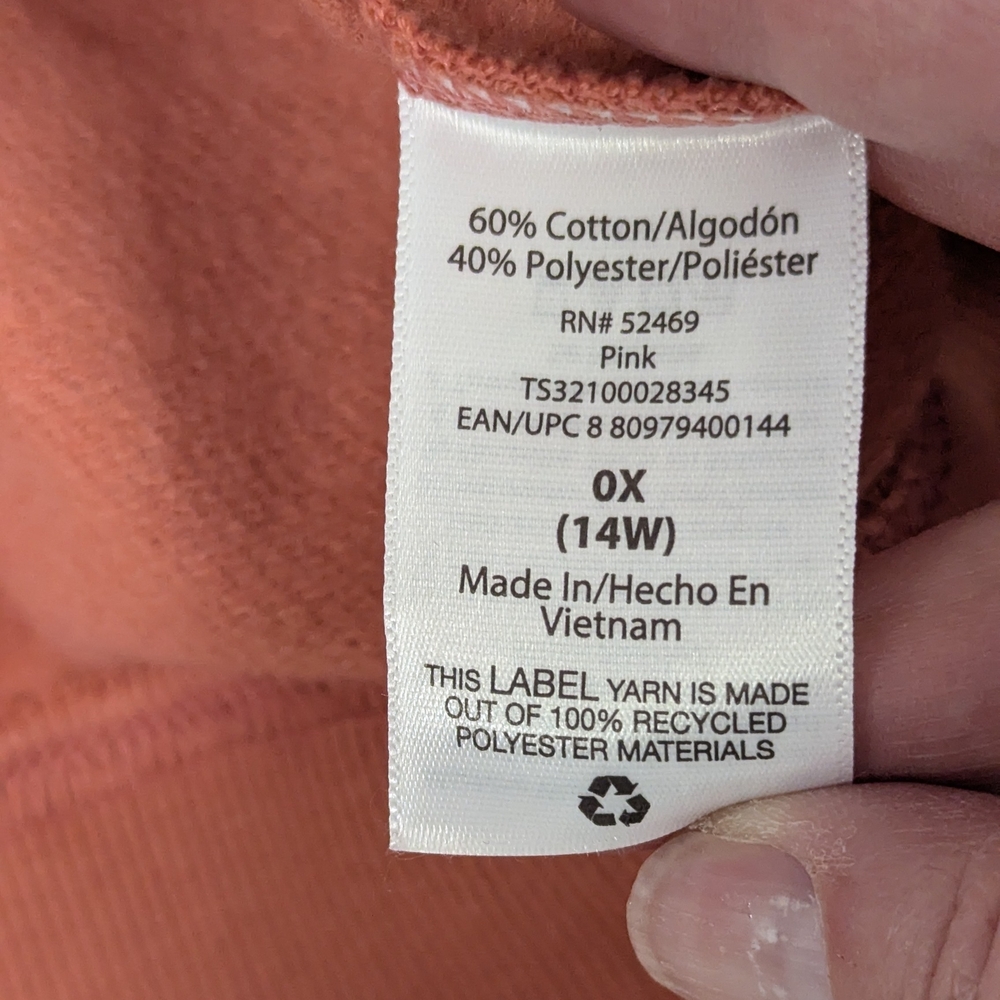 NWT Terra & Sky Plus Size 0X 14W Puff Sleeve French Terry Sweatshirt Coral Pink - Picture 3 of 10